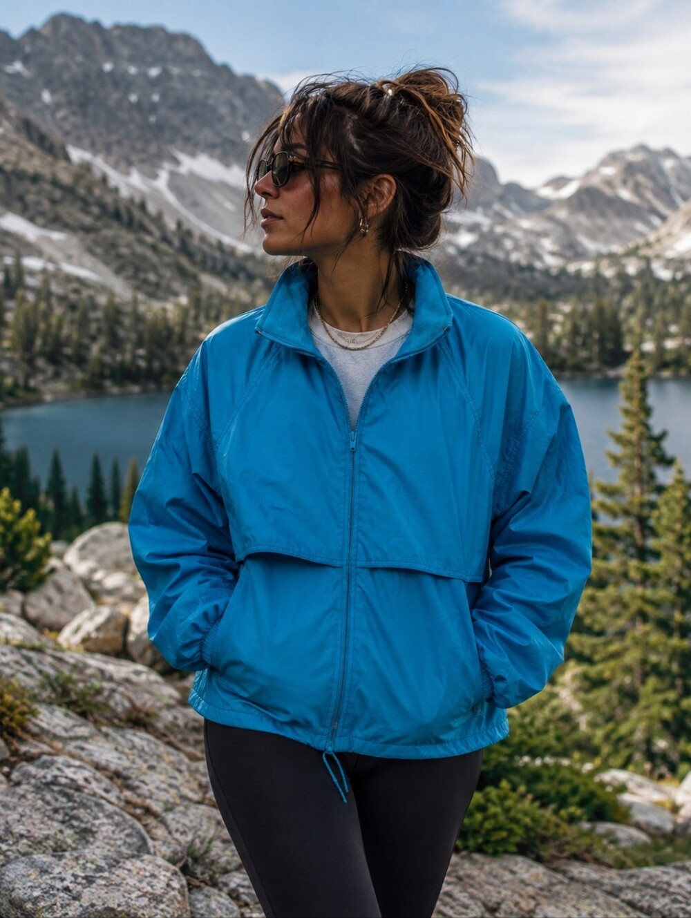 Vintage Eddie Bauer Packable Hooded Windbreaker Jacket Women's M Blue Gorpcore